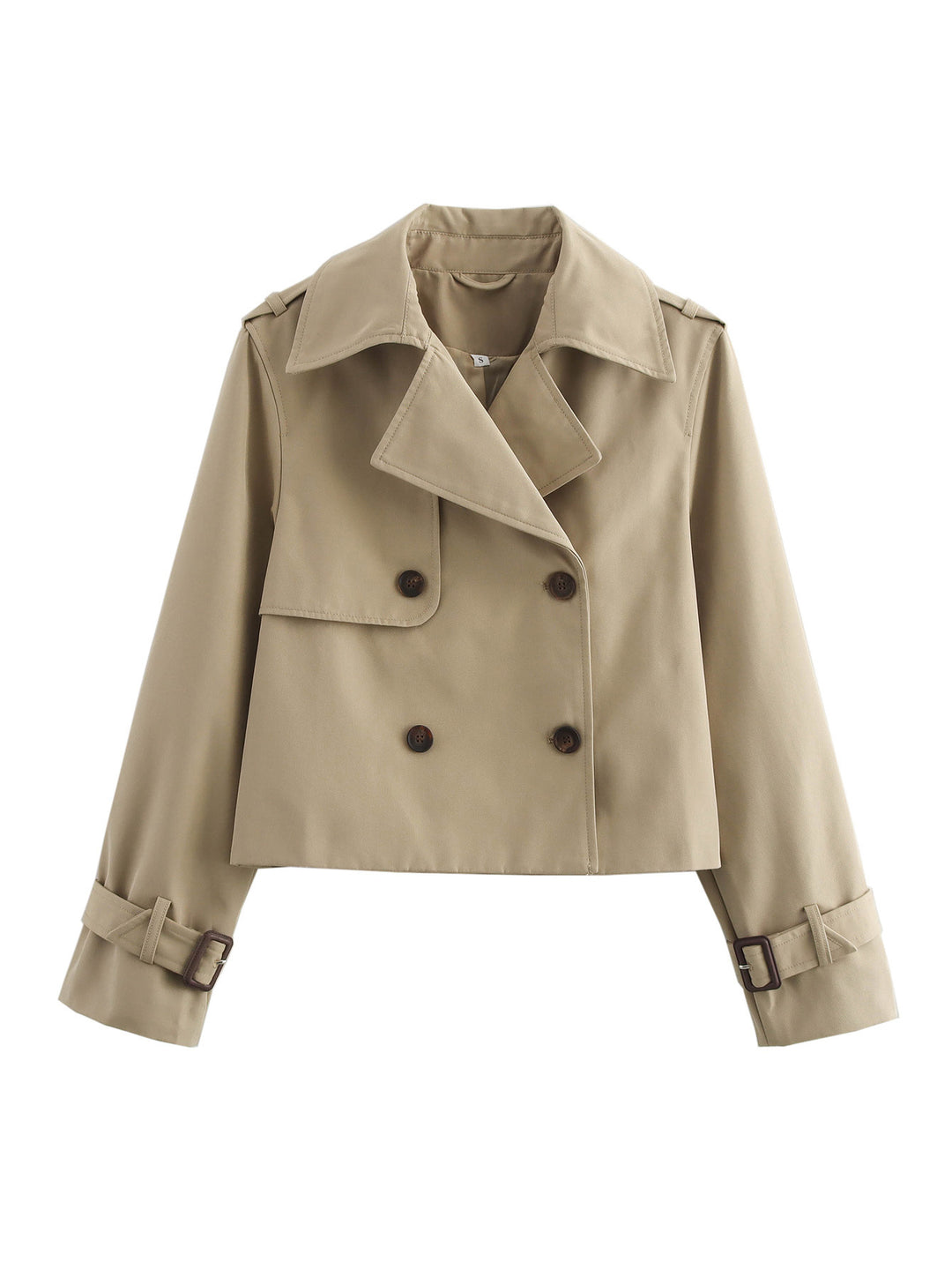 Damen cropped Trenchjacke mit doppelter Knopfleiste und verstellbaren Ärmeln Drune