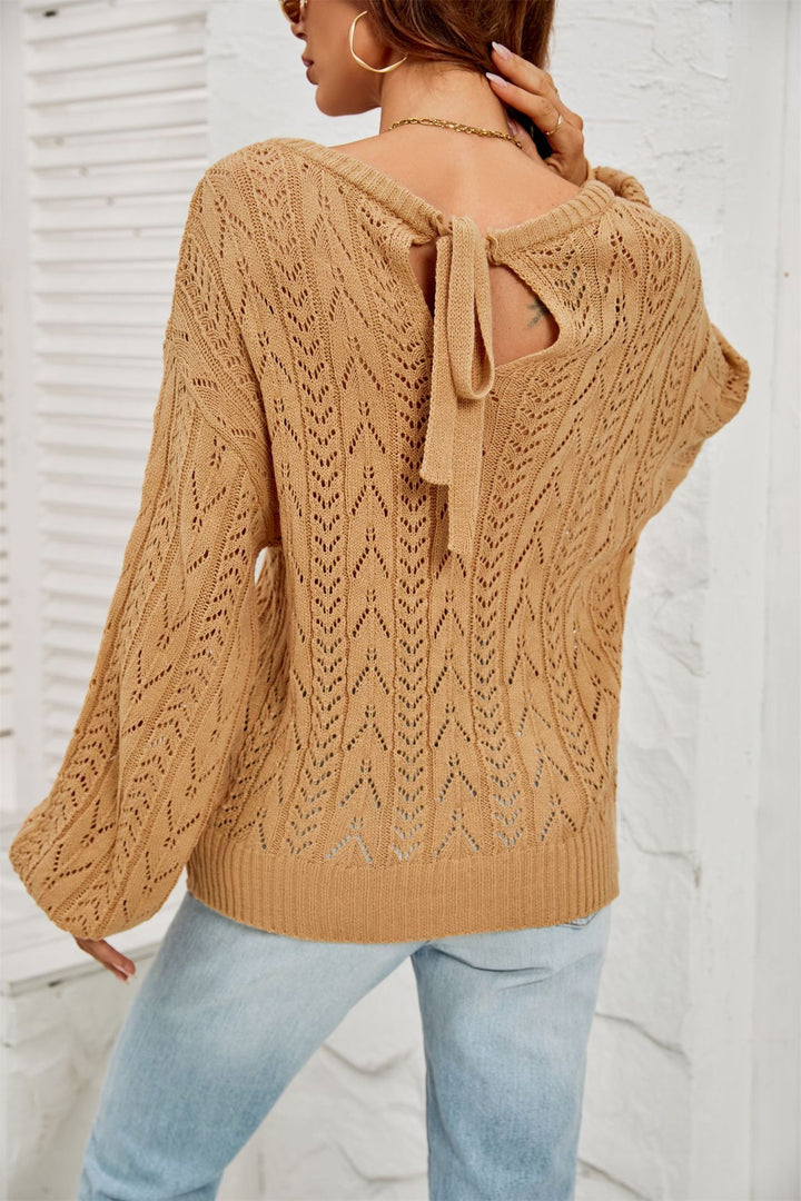 Damen luftiger Strickpullover mit feinem Muster und weiten Ärmeln Drune