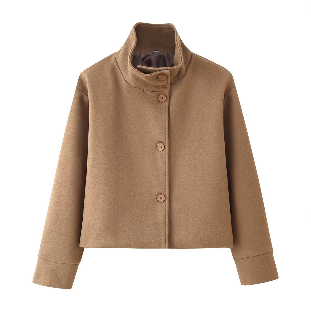 Damen modische Jacke mit hochgeschlossenem Kragen und Knopfdetails Drune