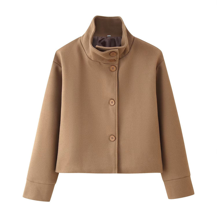Damen modische Jacke mit hochgeschlossenem Kragen und Knopfdetails Drune
