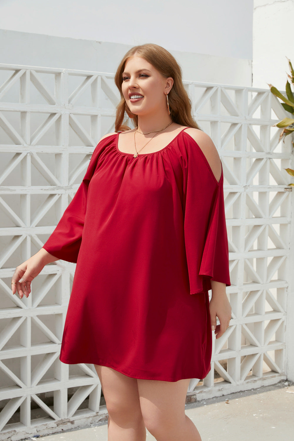 Damen Sommerkleid mit offenem Schulterdesign und voluminösen Ärmeln Drune