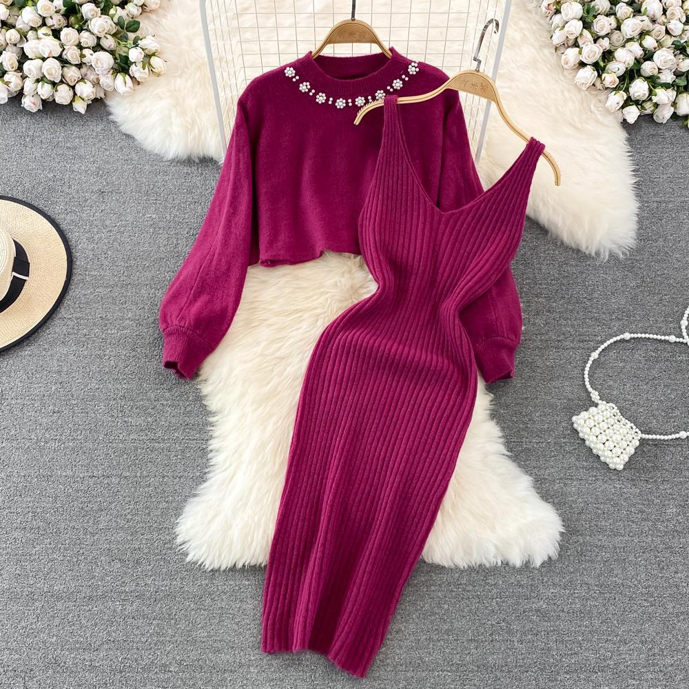 Damen Strickkleid mit eleganter Rippstruktur und femininen Trägern Drune