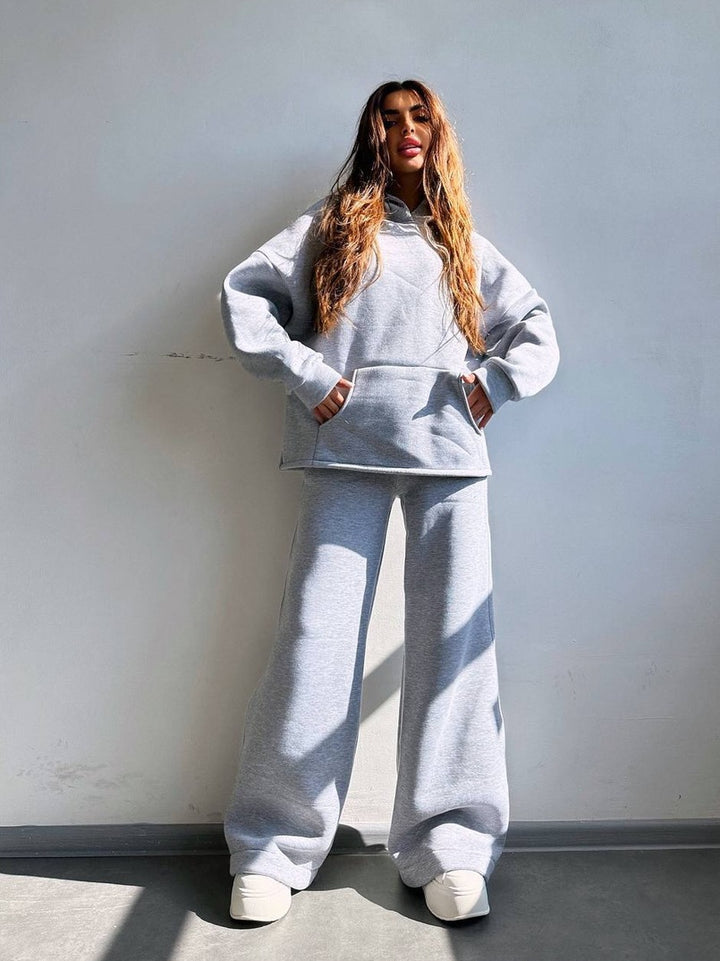 Damen lässiger Kapuzenpullover und weite Hose Set Drune