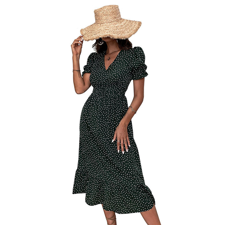 Damen Polka-Dot Sommerkleid mit Rüschendetails und figurbetonter Passform Drune