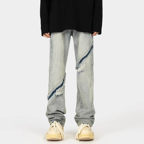 Herren modische Ripped Denim-Jeans im lässigen Schnitt mit asymmetrischem Design Drune