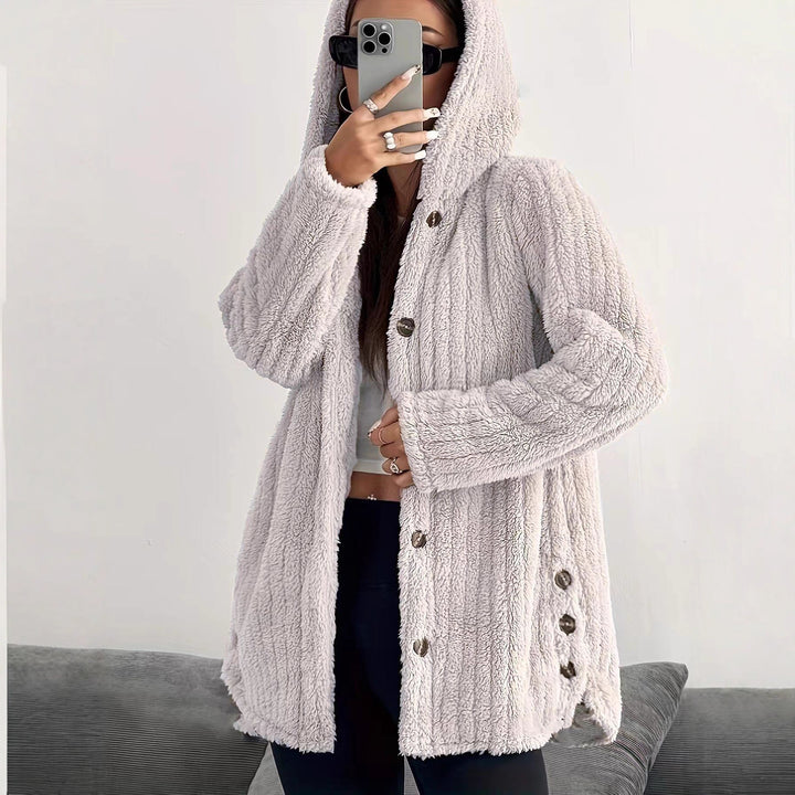 Damen Fleecejacke mit Kapuze und knöpfbarem Design Drune