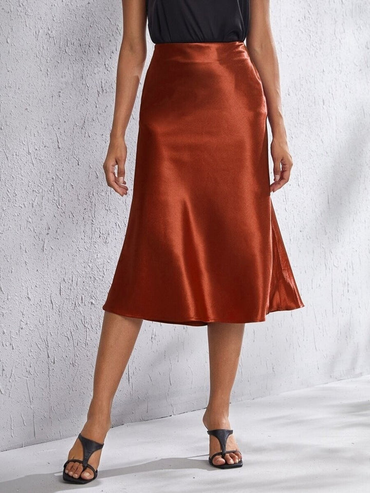 Damen Midi-Rock aus glänzendem Satin mit geschnittenem Saum Drune