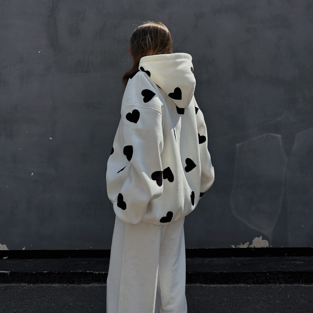 Damen Kapuzenpullover mit kreativem Herzmotiv und lässigem Oversized-Schnitt Drune