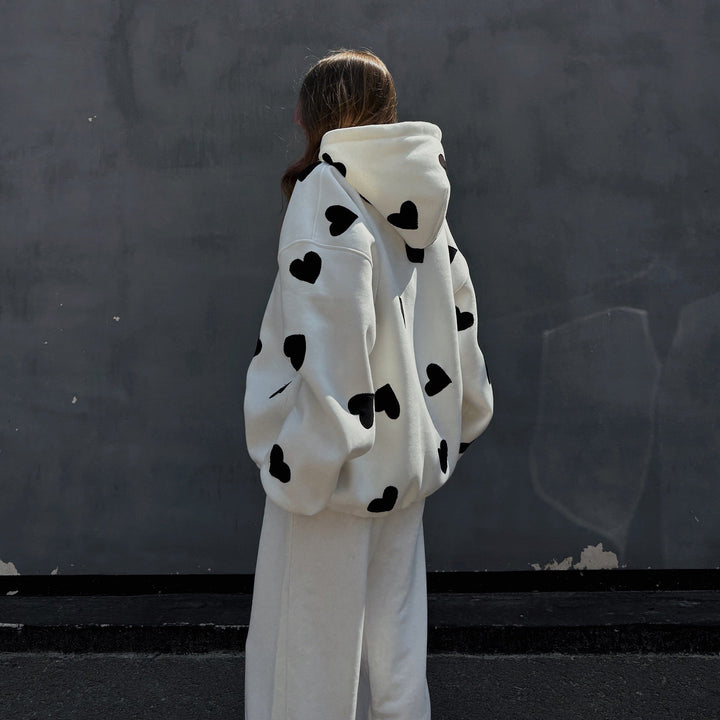 Damen Kapuzenpullover mit kreativem Herzmotiv und lässigem Oversized-Schnitt Drune