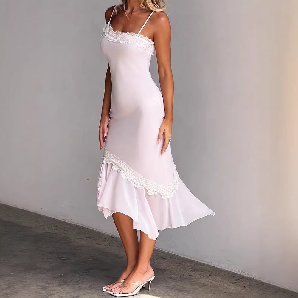 Damen Sexy Wickelkleid mit Spitzenakzenten Drune