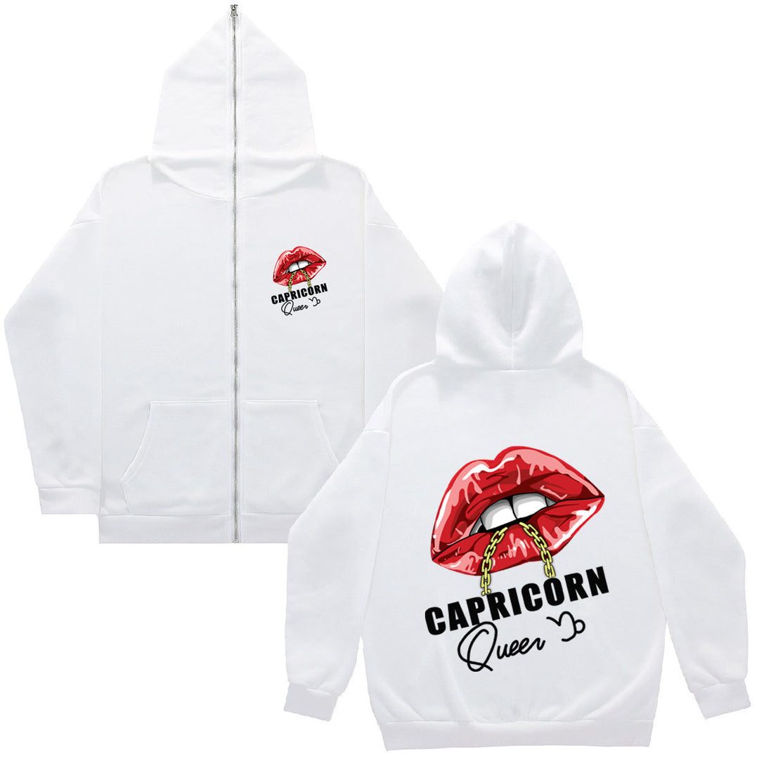 Damen Kapuzenjacke mit einzigartigem Lippenmotiv und Kapuze Drune