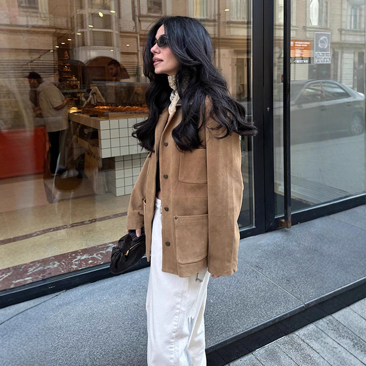 Damen Lässig geschnittene Wildlederjacke Drune