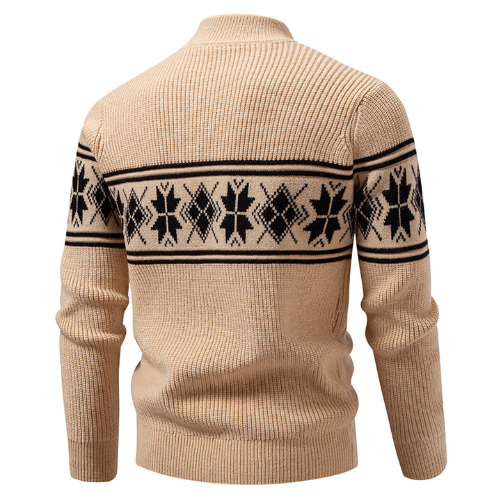 Herren nan Winter-Strukturpullover mit kurzem Stehkragen und Norwegermuster Drune