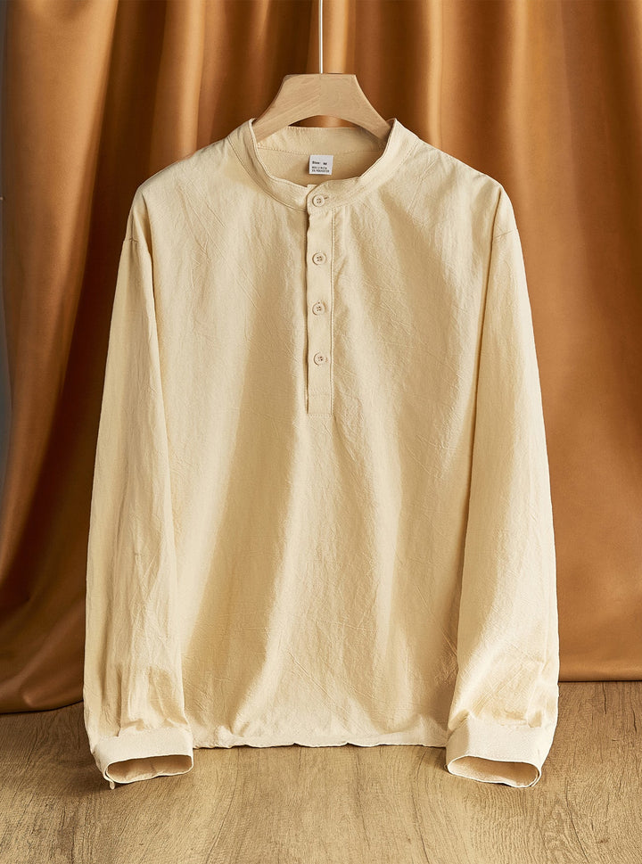 Herren nan Nehru-Kragen-Henley aus Baumwollstretch mit verdeckter Knopfleiste und schmaler Passform Drune
