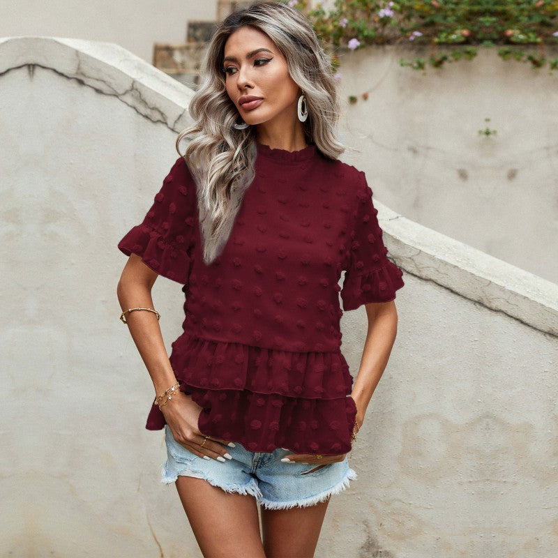 Damen elegantes Oberteil mit Rüschendetails und strukturierter Oberfläche Drune
