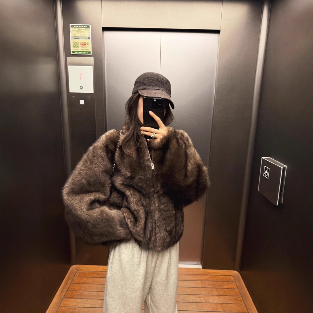Damen Elegante und kuschelige Kurzjacke mit weit geschnittenen Ärmeln Drune