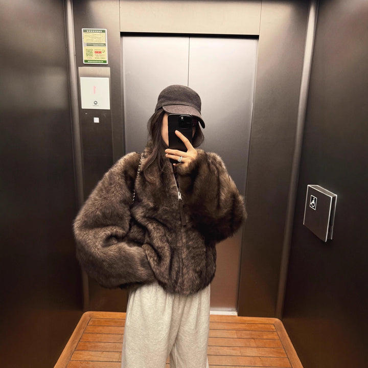Damen Elegante und kuschelige Kurzjacke mit weit geschnittenen Ärmeln Drune