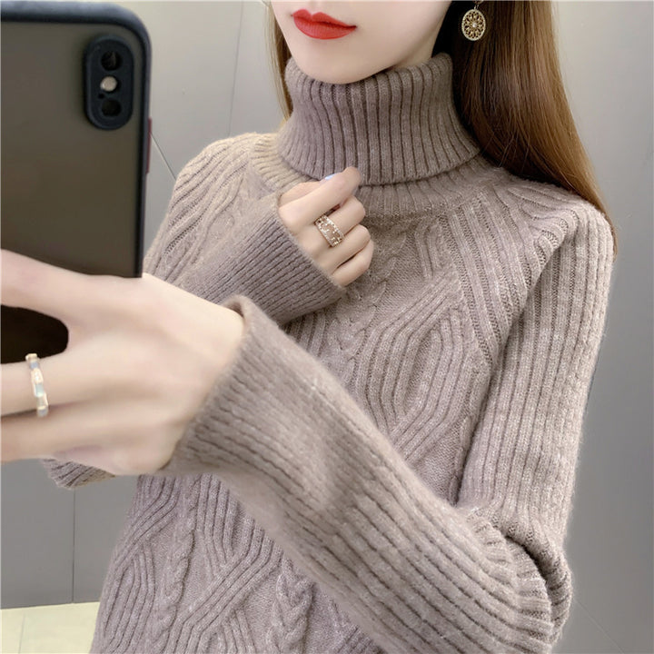 Damen Strickpullover mit hohem Kragen und feinem Zopfmuster Drune