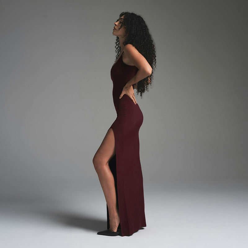 Damen Figurbetontes Maxikleid mit hohem Schlitz Drune