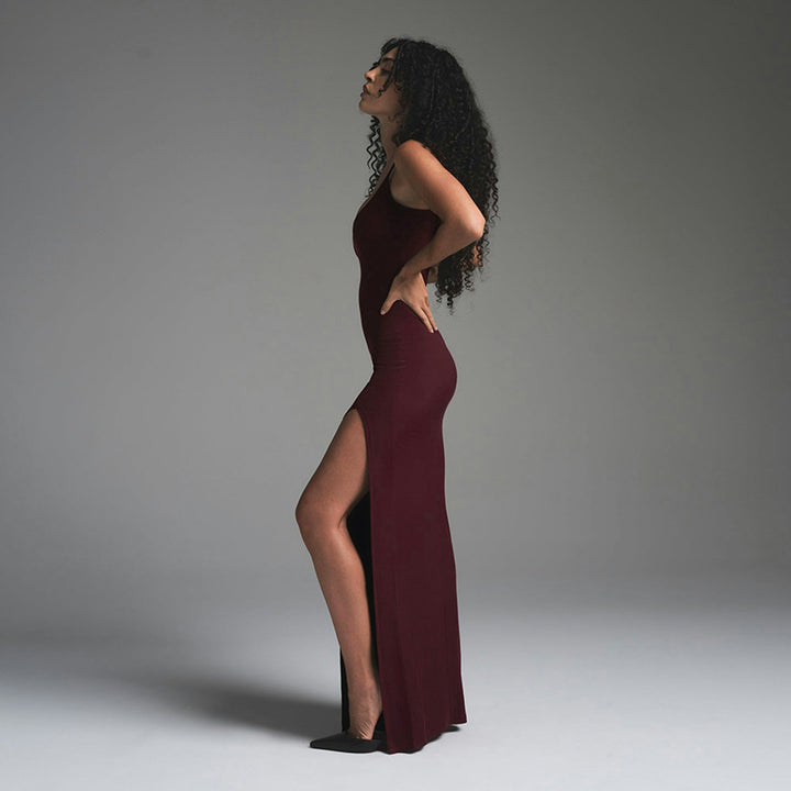 Damen Figurbetontes Maxikleid mit hohem Schlitz Drune