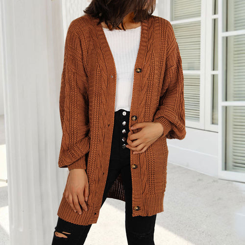 Damen Grobstrick-Cardigan mit eleganter Knopfleiste und weiten Ärmeln Drune