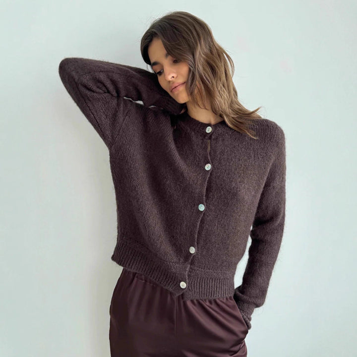 Damen kuschelige Strickjacke mit knöpfbarem Design und voluminösen Ärmeln Drune