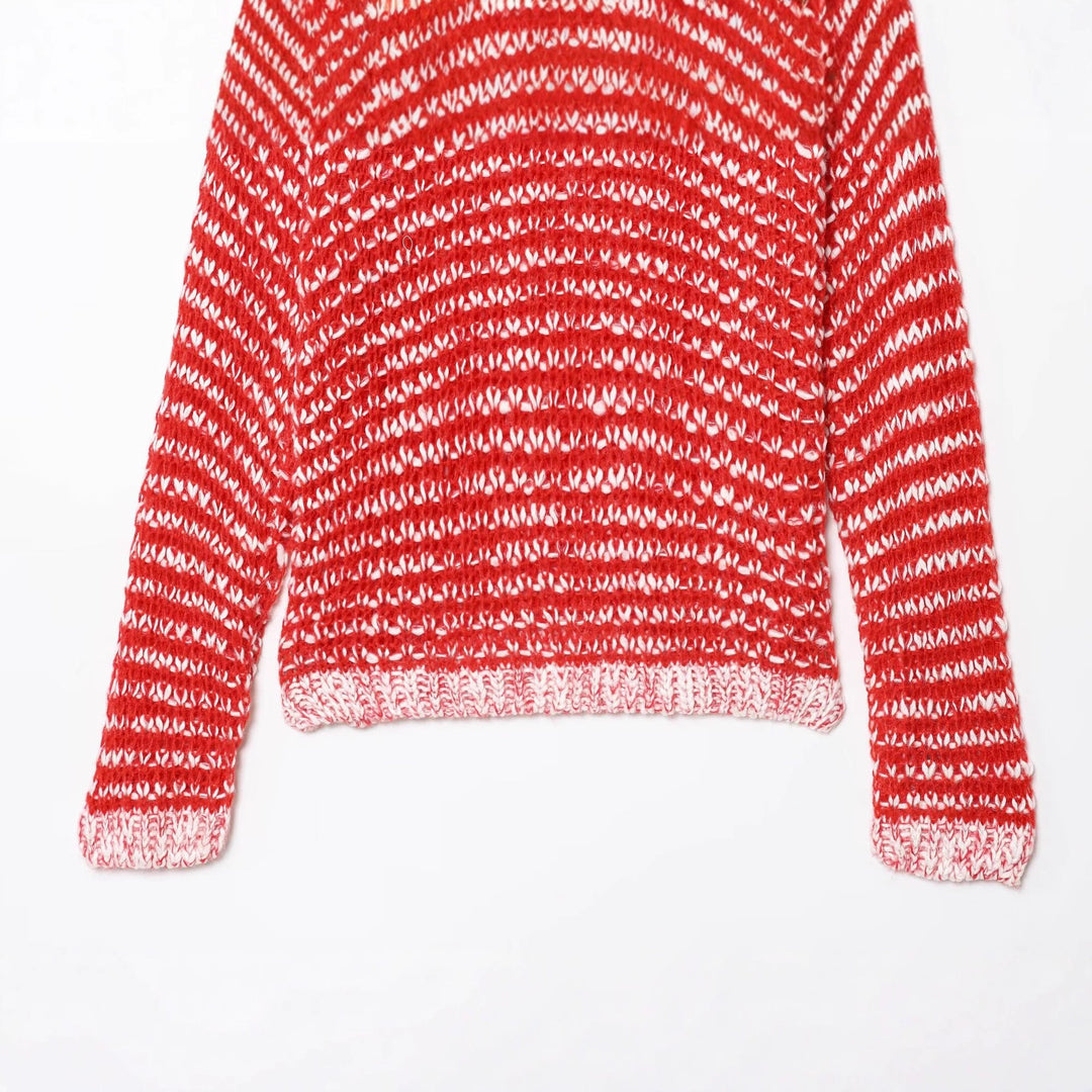 Damen lässiger Strickpullover mit modischem Kragen und Bindebändern Drune