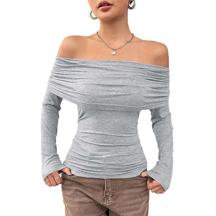 Damen Off-Shoulder Oberteil mit eleganter Drapierung und langen Armen Drune