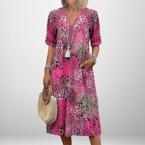 Damen Tunika-Kleid mit auffälligem Muster und modernem V-Ausschnitt Drune