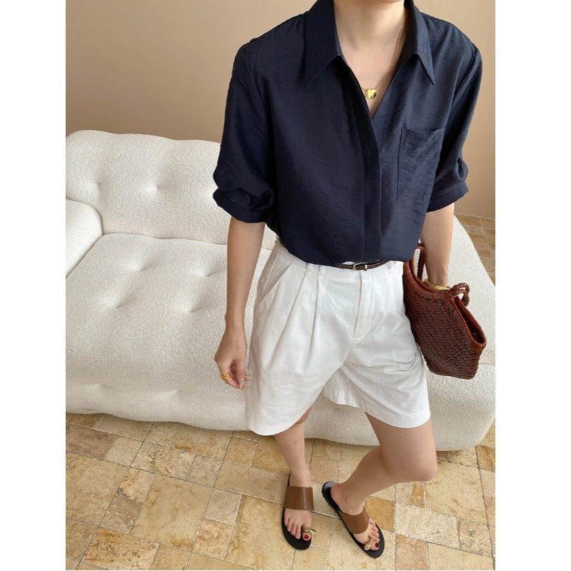 Damen lässige Oversized-Hemdbluse mit Brusttasche Drune