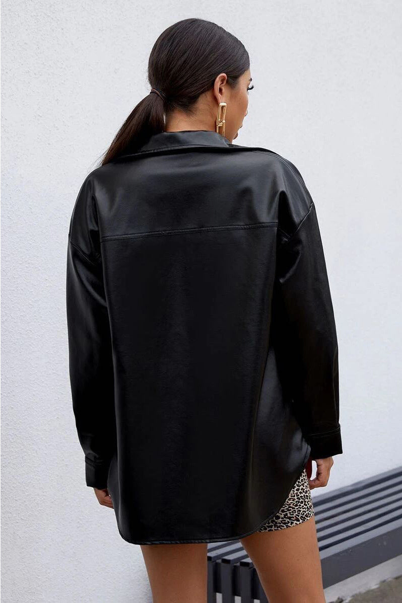 Drune | Plans Khaki Faux Leder Shacket