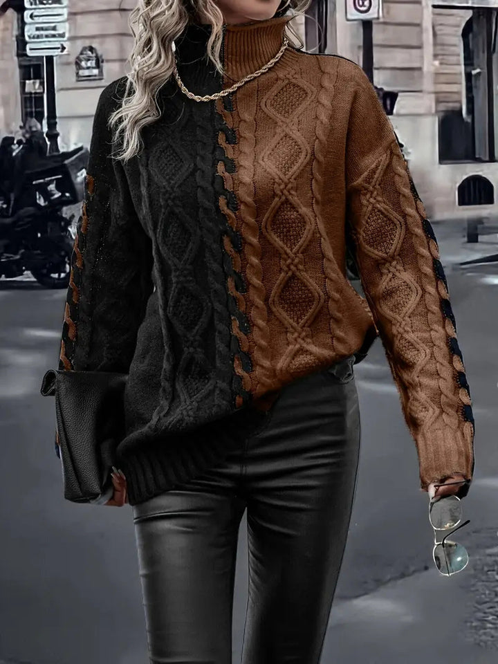 Damen Strickpullover mit stylischem Farbwechsel und Zopfdesign Drune