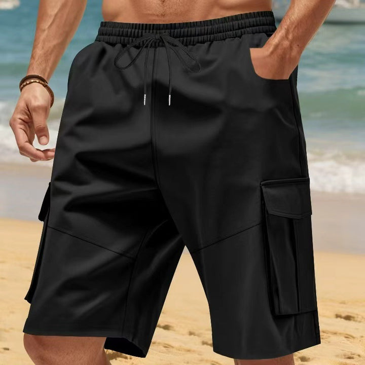 Herren nan technische Reisefreizeit-Bermuda mit elastischem Bund, Kordelzug und funktionalen Klapptaschen Drune