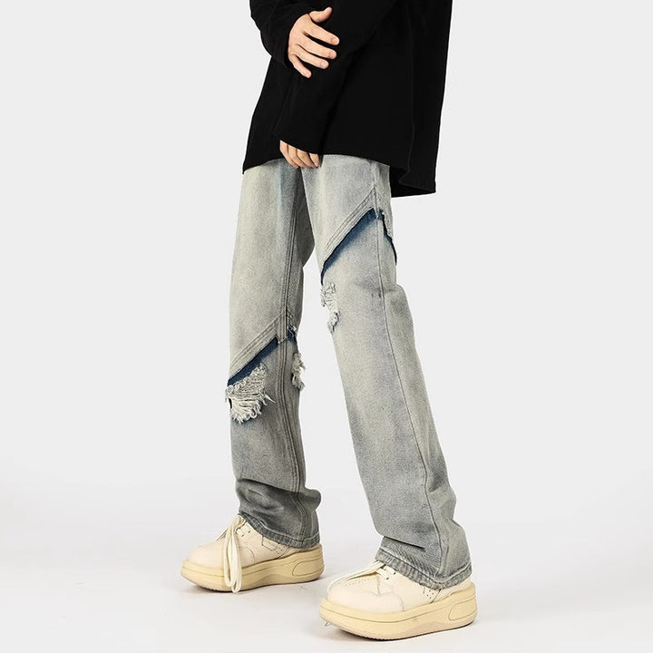 Herren modische Ripped Denim-Jeans im lässigen Schnitt mit asymmetrischem Design Drune