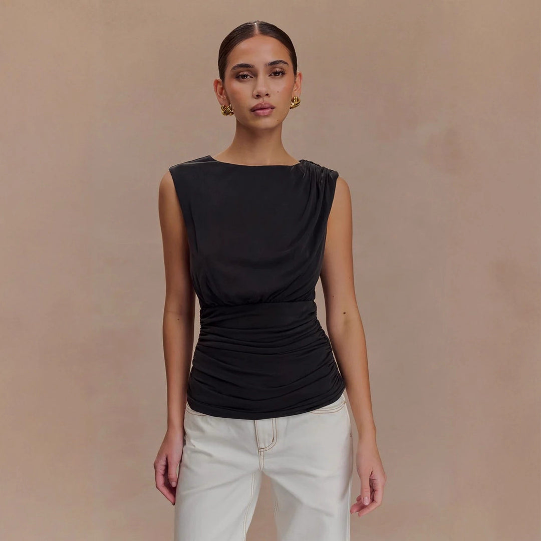Damen figurbetontes Oberteil mit raffiniertem Drapierungsdesign Drune