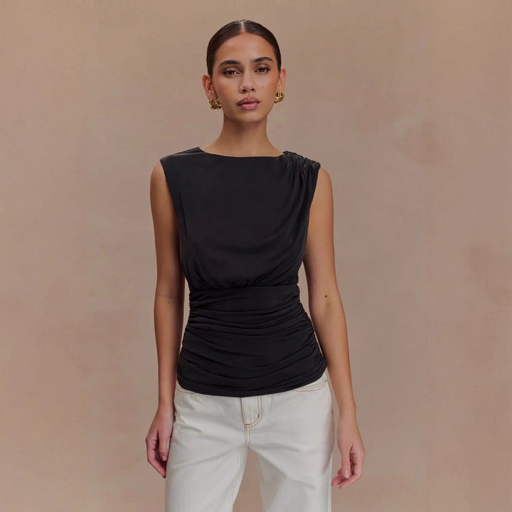 Damen figurbetontes Oberteil mit raffiniertem Drapierungsdesign Drune