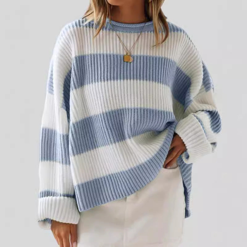 Damen Grob gestrickter Pullover mit modernem Streifenmuster und lässigem Schnitt Drune