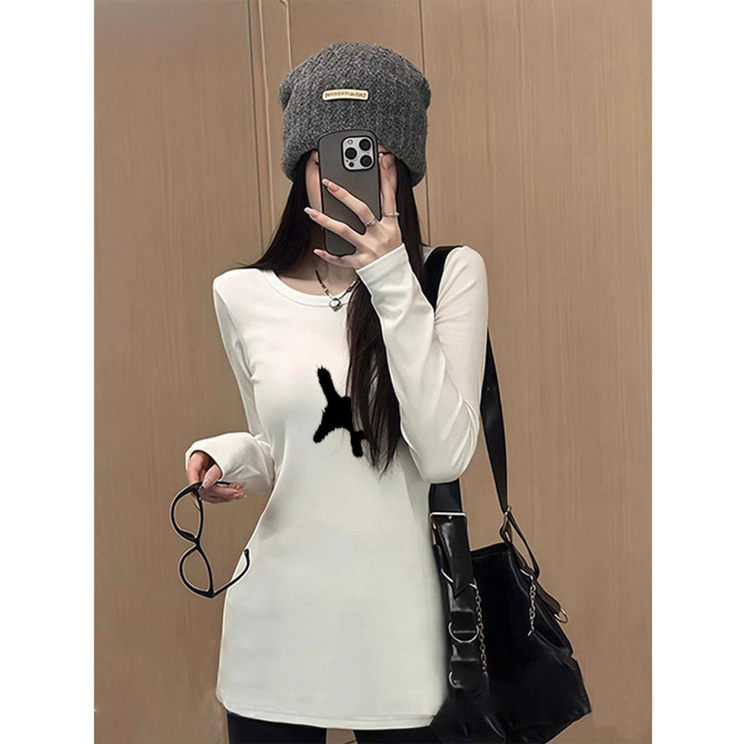 Damen langärmliges T-Shirt mit elegantem Rundhalsausschnitt Drune