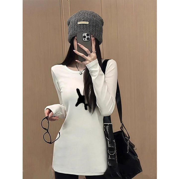 Damen langärmliges T-Shirt mit elegantem Rundhalsausschnitt Drune