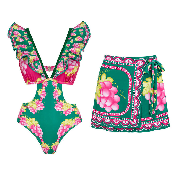 Damen Stylish Elegantes Badeanzug- und Rockset Drune