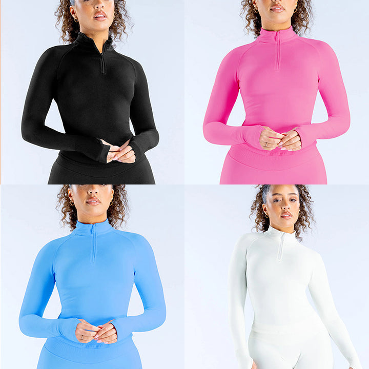 Damen Sportlicher Zip-Ausschnitt Langarm-Oberteil Drune