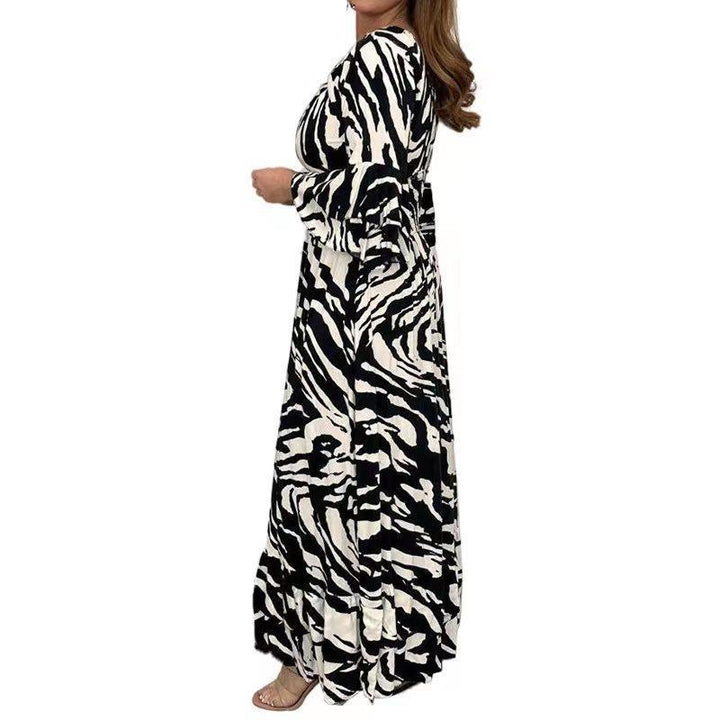 Damen Maxikleid mit V-Ausschnitt und weitem Rock Drune