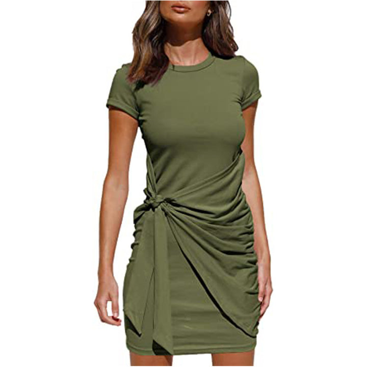 Damen Rüschens Mini Kleid mit seitlichem Bindeband Drune