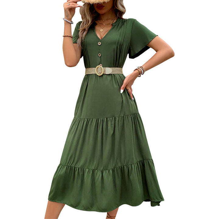 Damen Maxikleid mit Knopfleiste und voluminösem Rock Drune