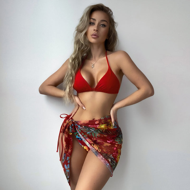 Damen Bikini mit verstellbaren Trägern und floralem Wickelrock Drune