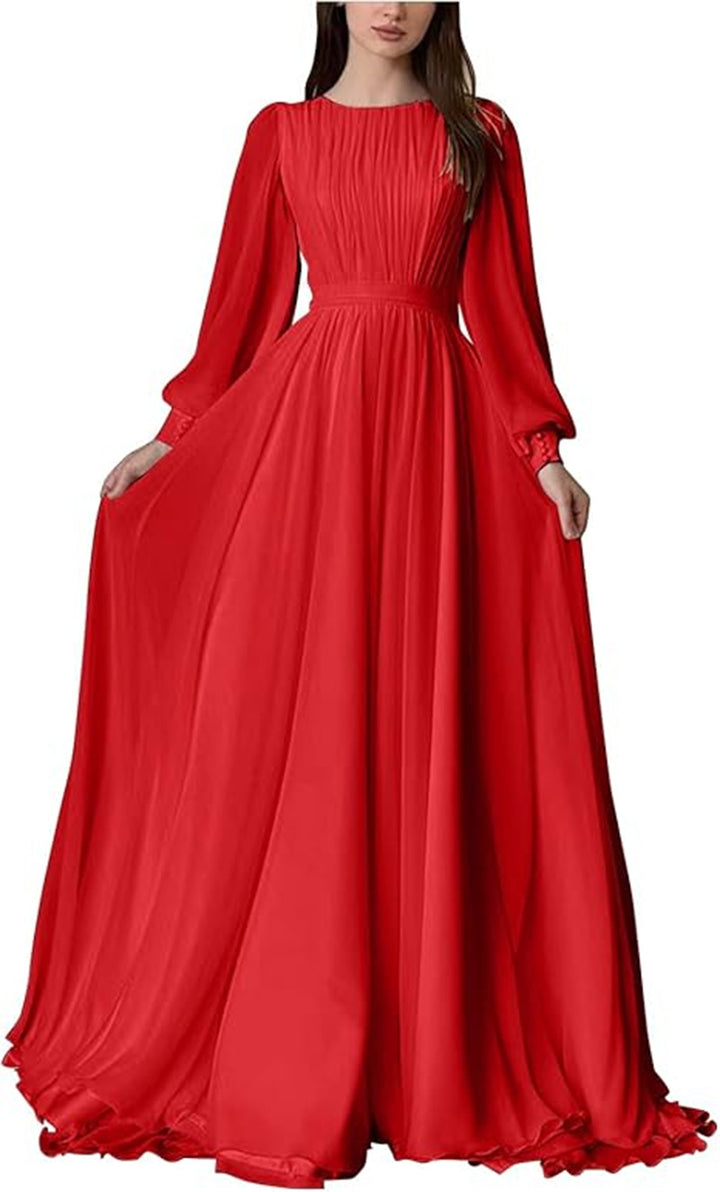 Damen Maxi-Party Kleid mit langen fließenden Ärmeln und Spitzenakzenten Drune