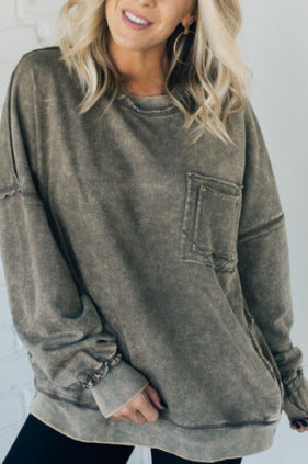 Damen Bequemer Oversized Sweatshirt mit Taschen Drune