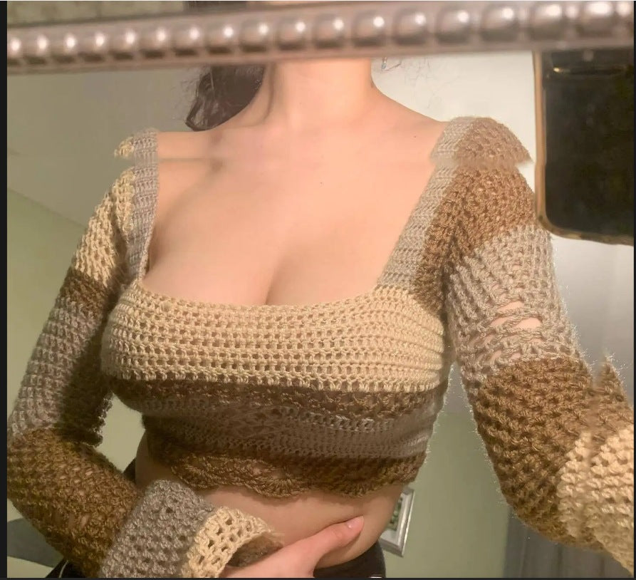 Damen Häkeloberteil mit transparenter Struktur und modischem Design Drune