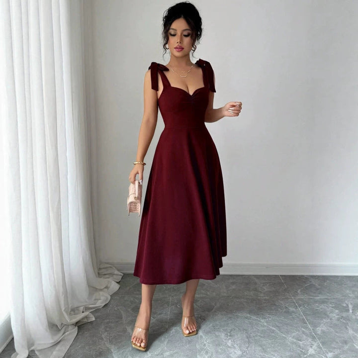 Damen Midi Kleid mit süßen Schleifenärmel Drune