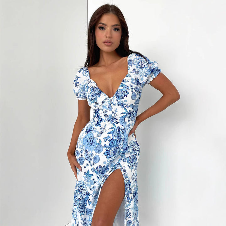 Damen Sommerliches Maxi-Kleid mit floralem Muster und elegantem Schlitz Drune